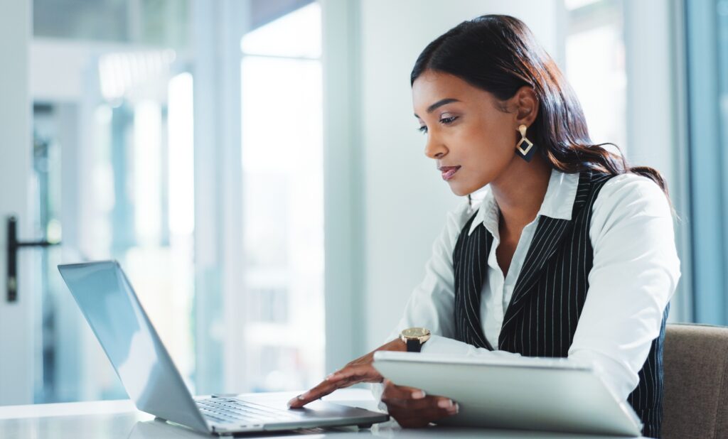woman working on a laptop computer
