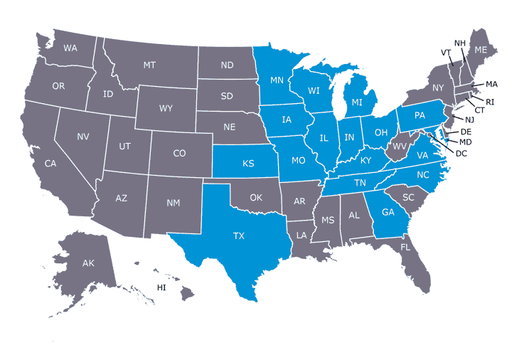 Map of current states with Keystone locations